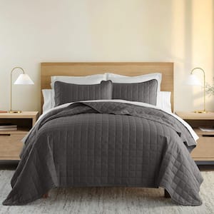 Square Gray King Performance Quilted Coverlet Set