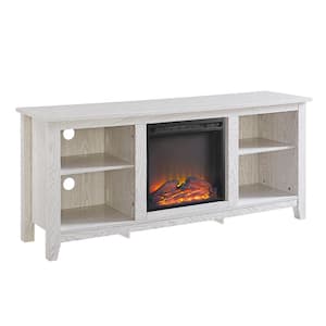 Essential 58 in. White TV Stand fits TV up to 60 in. with Adjustable Shelves Electric Fireplace