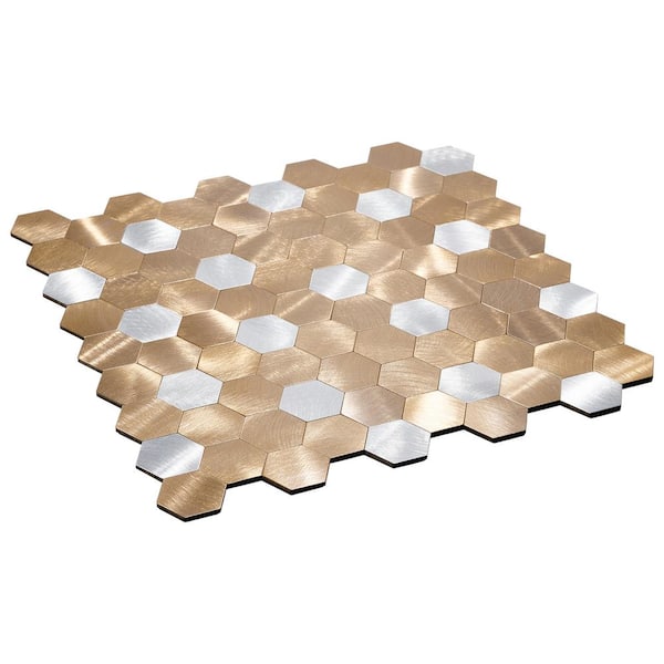 AVANT DECOR Bismuth Small Bronze and Silver Aluminum Hexagons 11.5 in. x 11.3 in. Metal and Stick Tile (7.22 sq. ft./8-Pack) - The Home Depot