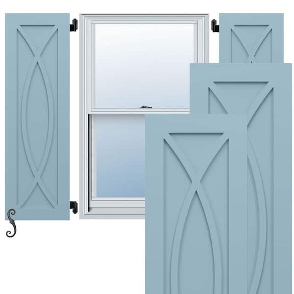 Ekena Millwork EnduraCore Rosa Modern Style 18-in W x 34-in H Raised Panel Composite Shutters Pair in Peaceful Blue