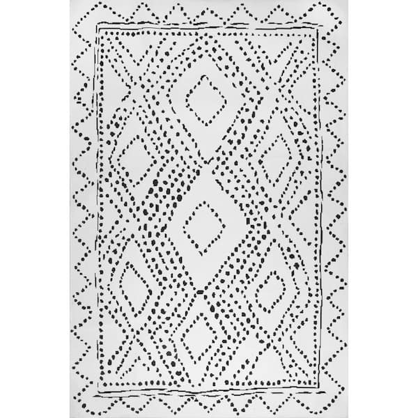 nuLOOM Mila Machine Washable Diamond Trellis White 8 ft. x 8 ft. Indoor Round Area Rug