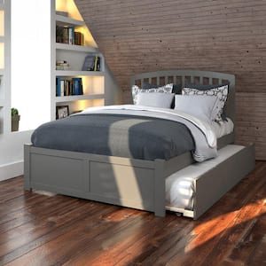 Richmond Grey Solid Wood Frame Full Platform Bed with Footboard and Full Trundle