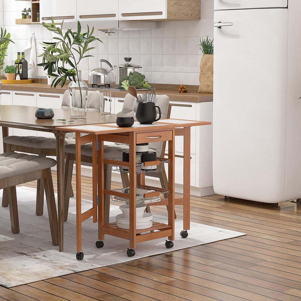 Honey Brown Wood 35.8 in. Kitchen Island with Drop Leaf, Rolling Cart, Basket Storage price history on PriceWatchPro