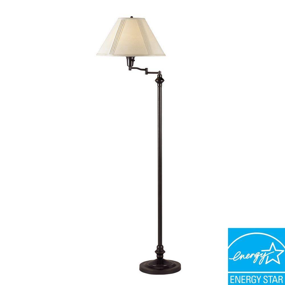 Adjustable Dark Bronze Swing Arm Floor Lamp with Pleated Shade