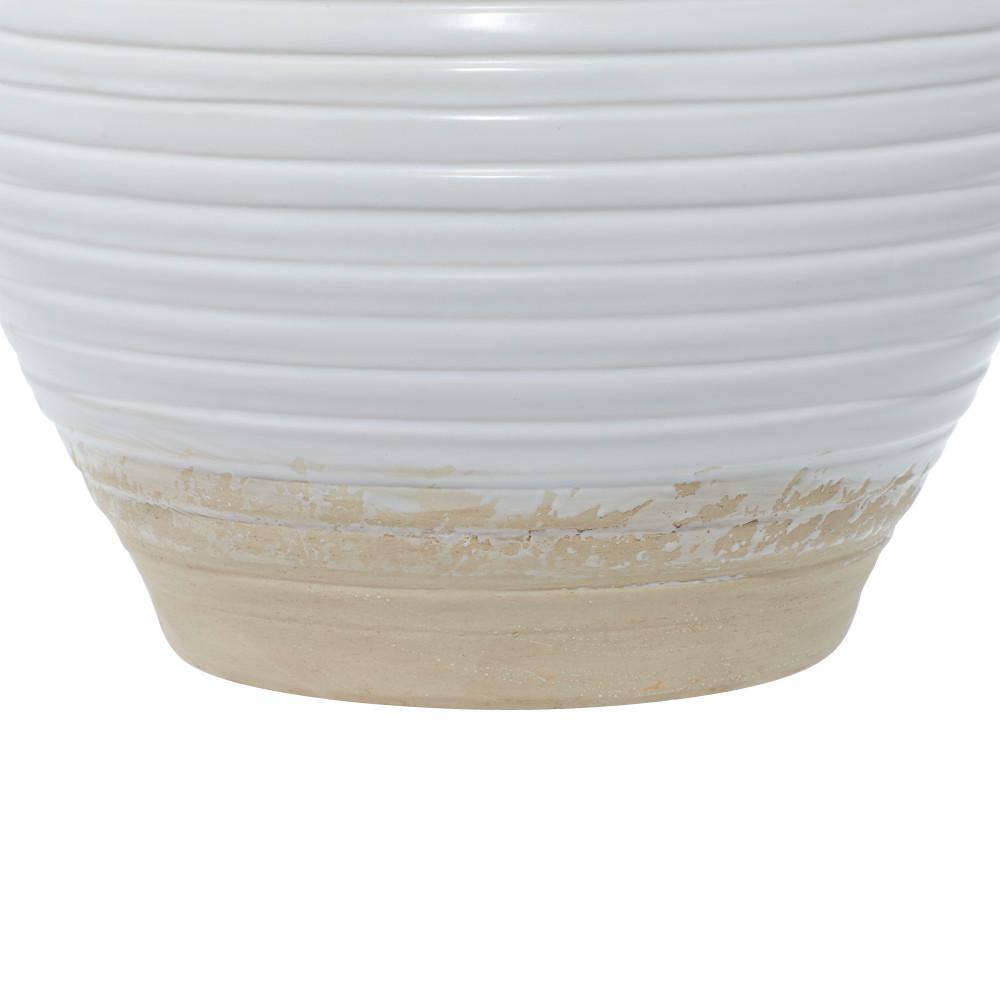 9" White Ceramic Planter Pot with Dual Handles