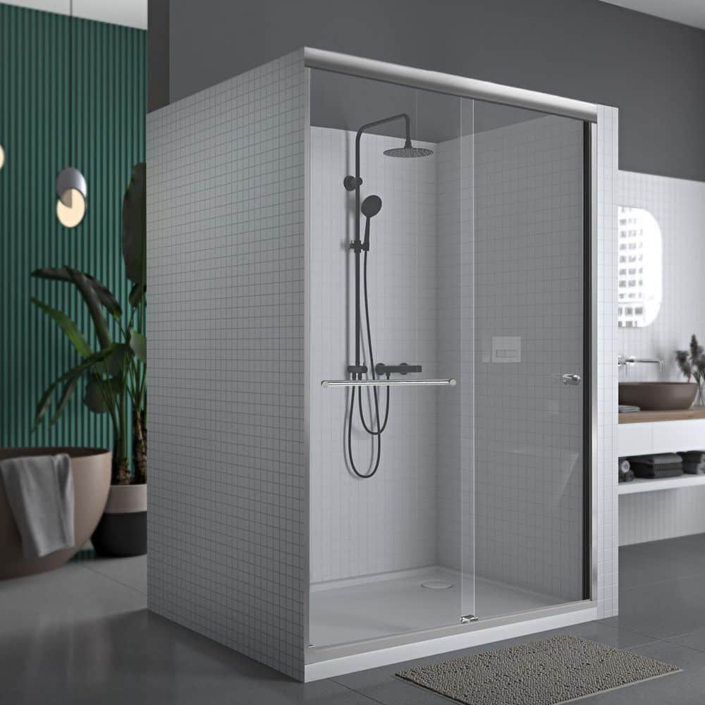 48" x 70" Chrome Semi-Frameless Sliding Shower Door with Clear Glass