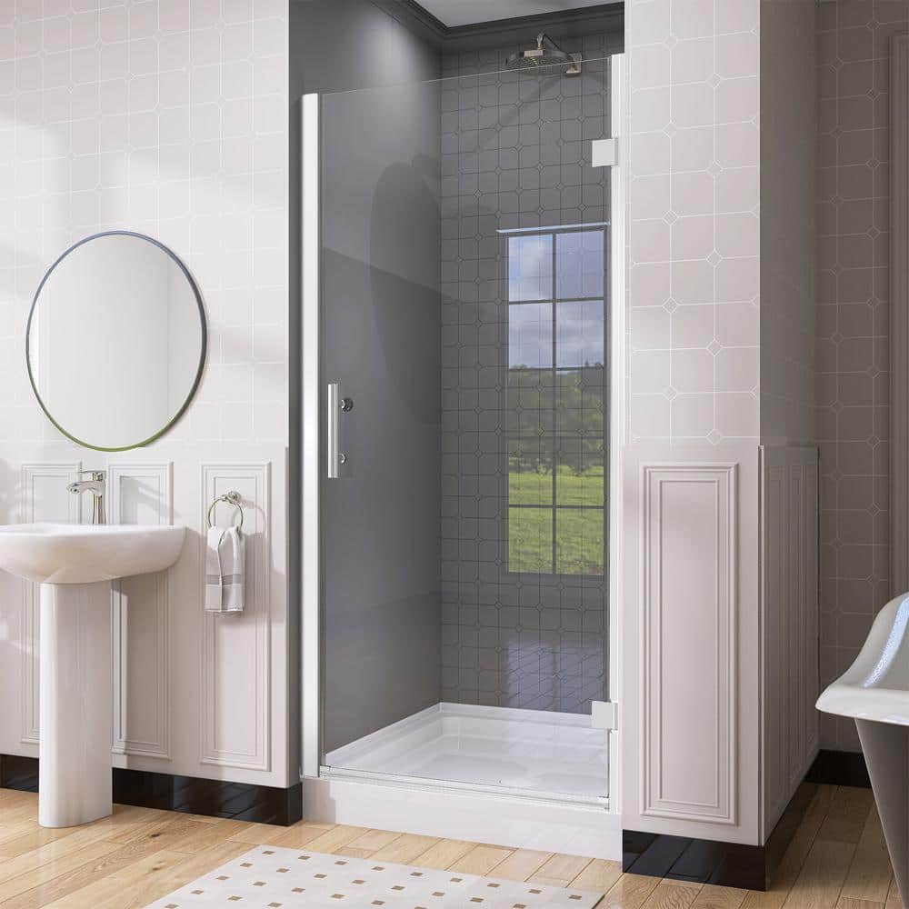 Matte Black Frameless Glass Pivot Shower Door, 36-37.25" W x 72" H