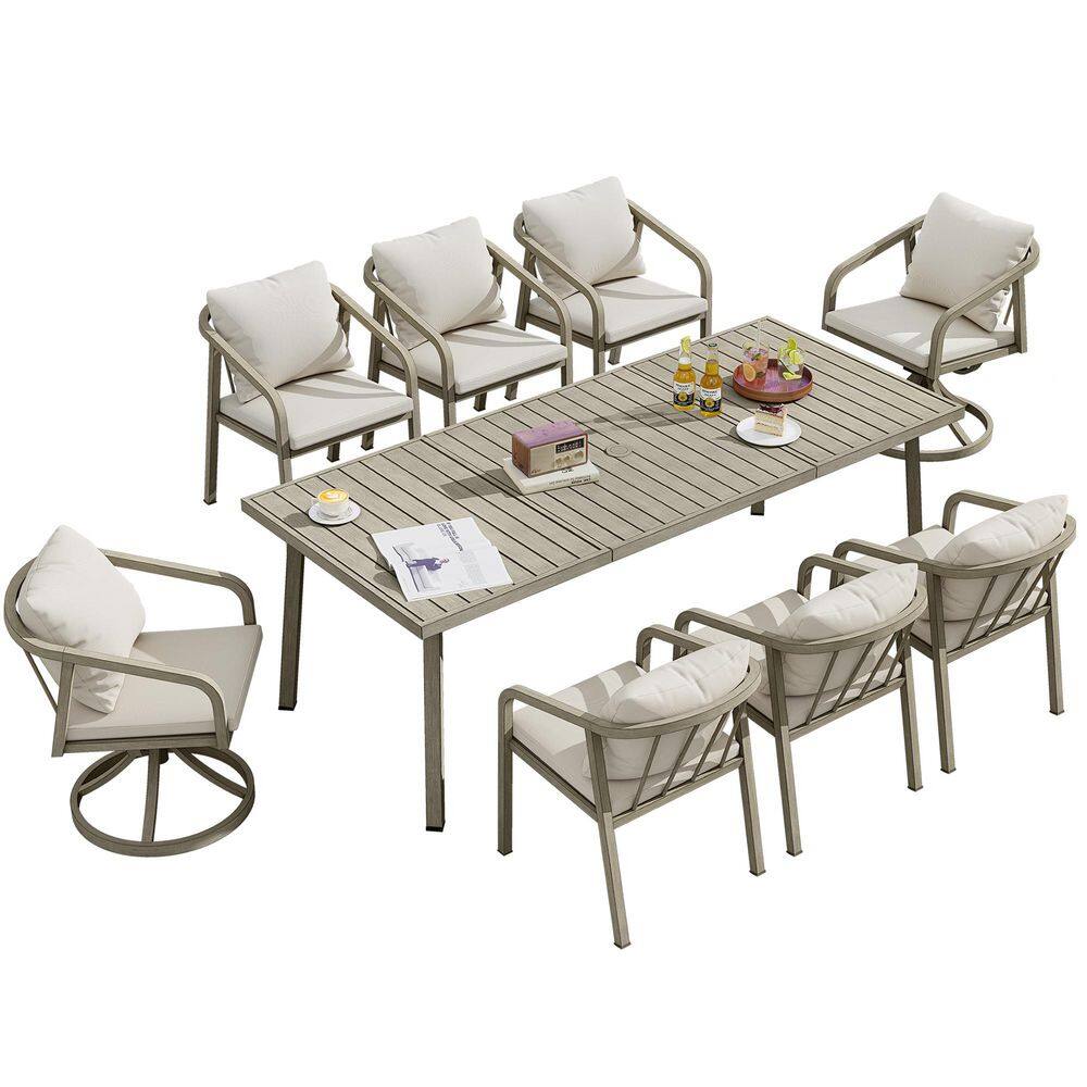 Gray 9-Piece Aluminum Outdoor Dining Set with Beige Cushions price history on PriceWatchPro
