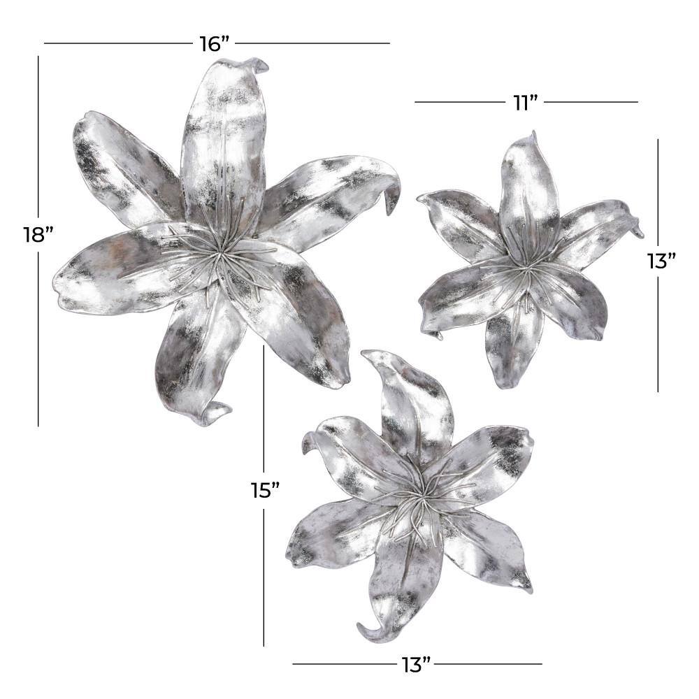 Silver Resin 3D Floral Wall Sculpture Set of Three