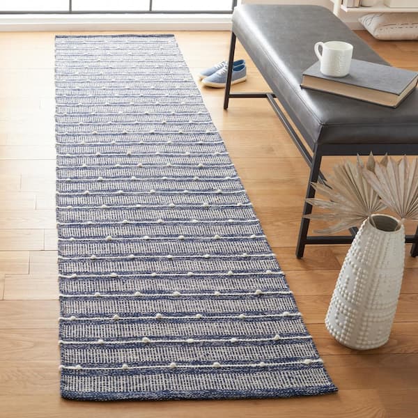 Striped Kilim Navy Blue 2 ft. x 7 ft. Striped Runner Rug