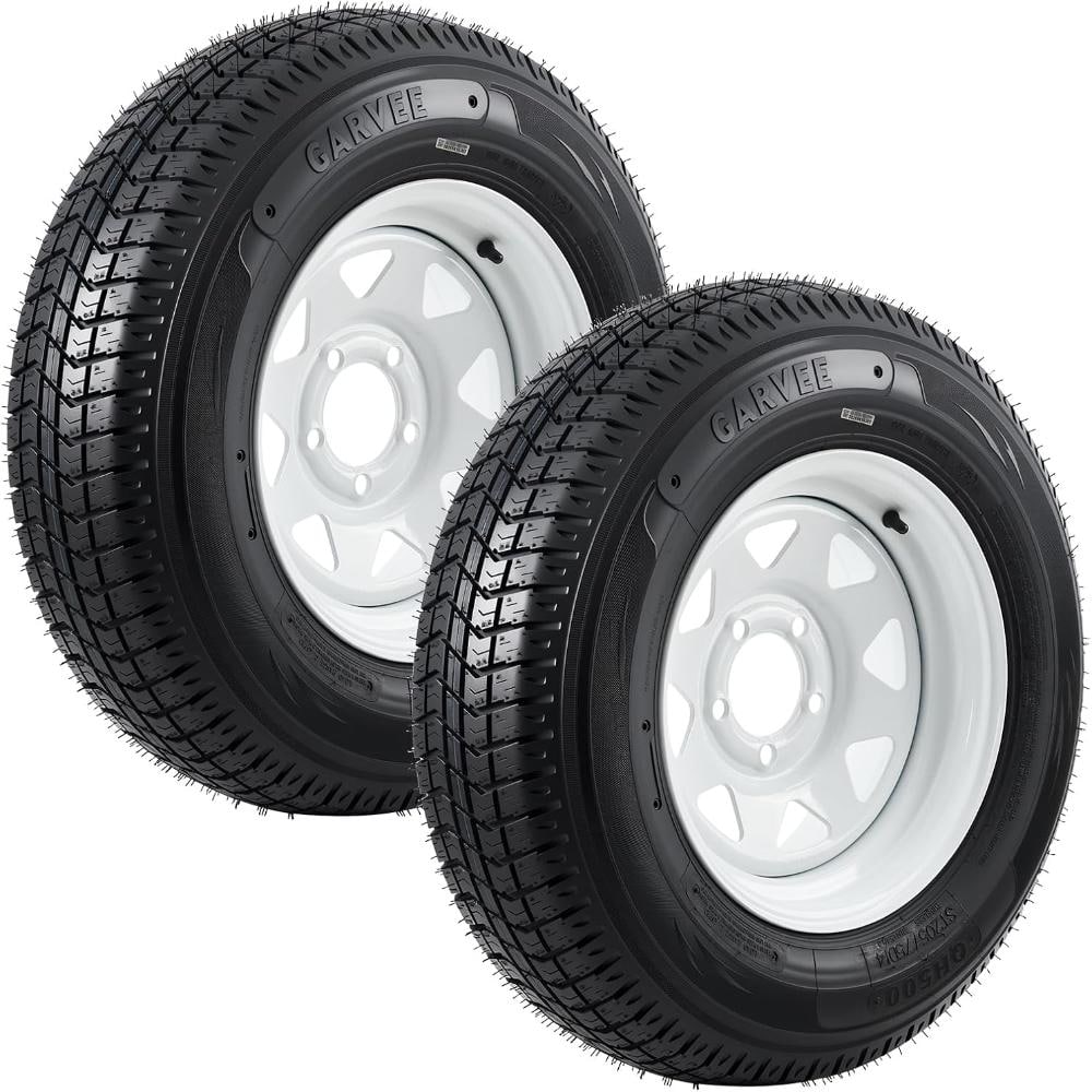 "2-Pack ST205/75D14 Trailer Tires with White Rims 6PR, 5-Lug 4.5"" Wheel & 84mm Bore for Boat, Cargo & Travel Trailers" price history on PriceWatchPro