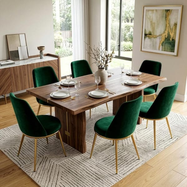 Glamour Home Anzu Green Velvet Dining Chair with Golden Metal Legs