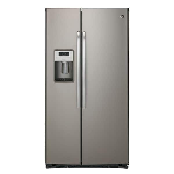 GE 36 in. W 21.9 cu. ft. Side by Side Refrigerator in Slate, Counter Depth and Fingerprint Resistant