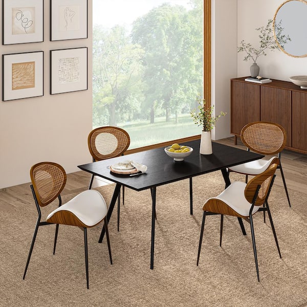JAYDEN CREATION Pablo Beige 20.75 in. W Modern Dining Chair with Rattan Woven Back Set of 4