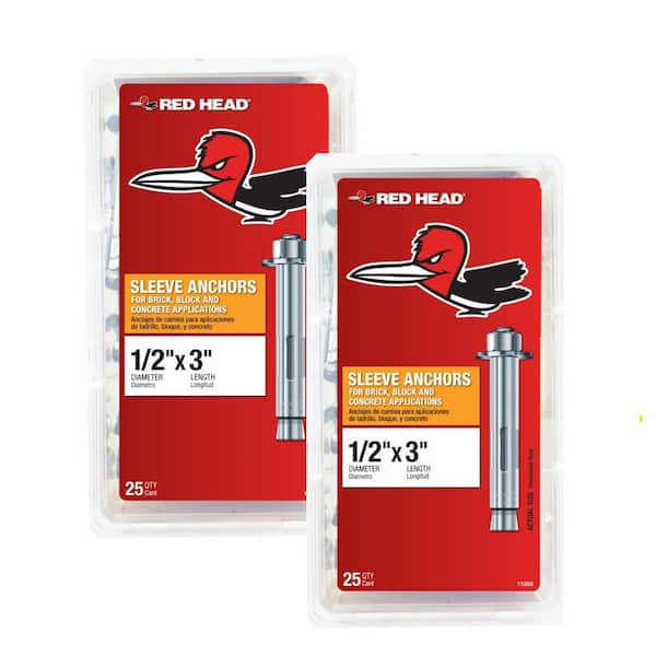 1/2 in. x 3 in. Zinc-Plated Steel Hex-Nut-Head Indoor Sleeve Anchors Combo Kit Includes 2 (25-Pack)