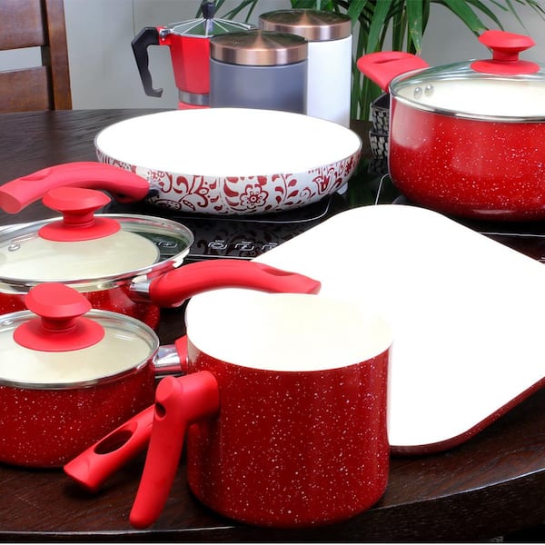  NEW 9-Piece Simple Cooking Nonstick Cookware Set (Red): Home &  Kitchen
