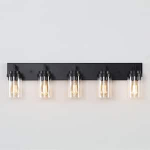 36 in. 5-Light Black Vanity Light with Clear Glass Shade