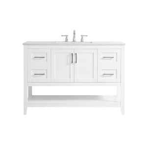 Simply Living 48 in. W x 22 in. D x 34 in. H Bath Vanity in White with Calacatta White Engineered Marble Top
