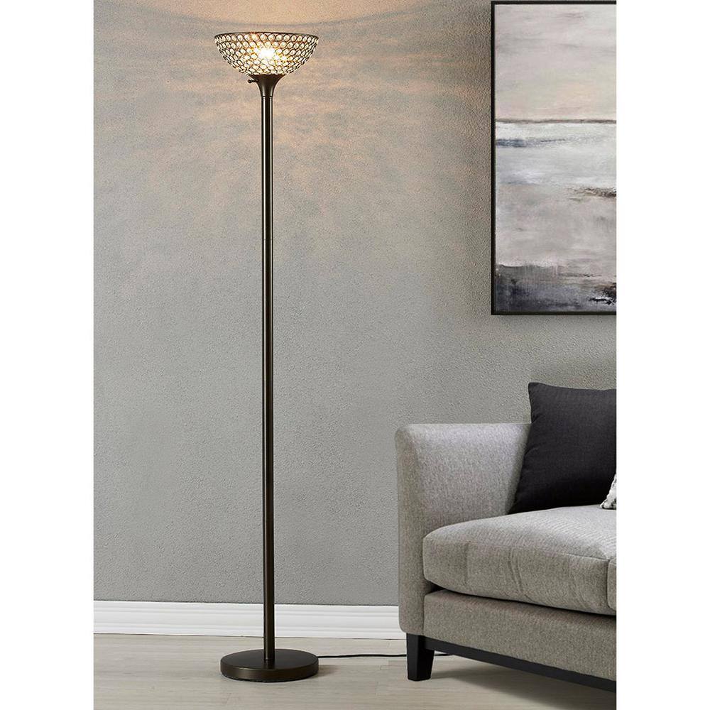 Lucie Elegant 71" Dark Bronze Torchiere Floor Lamp with Crystal Shade