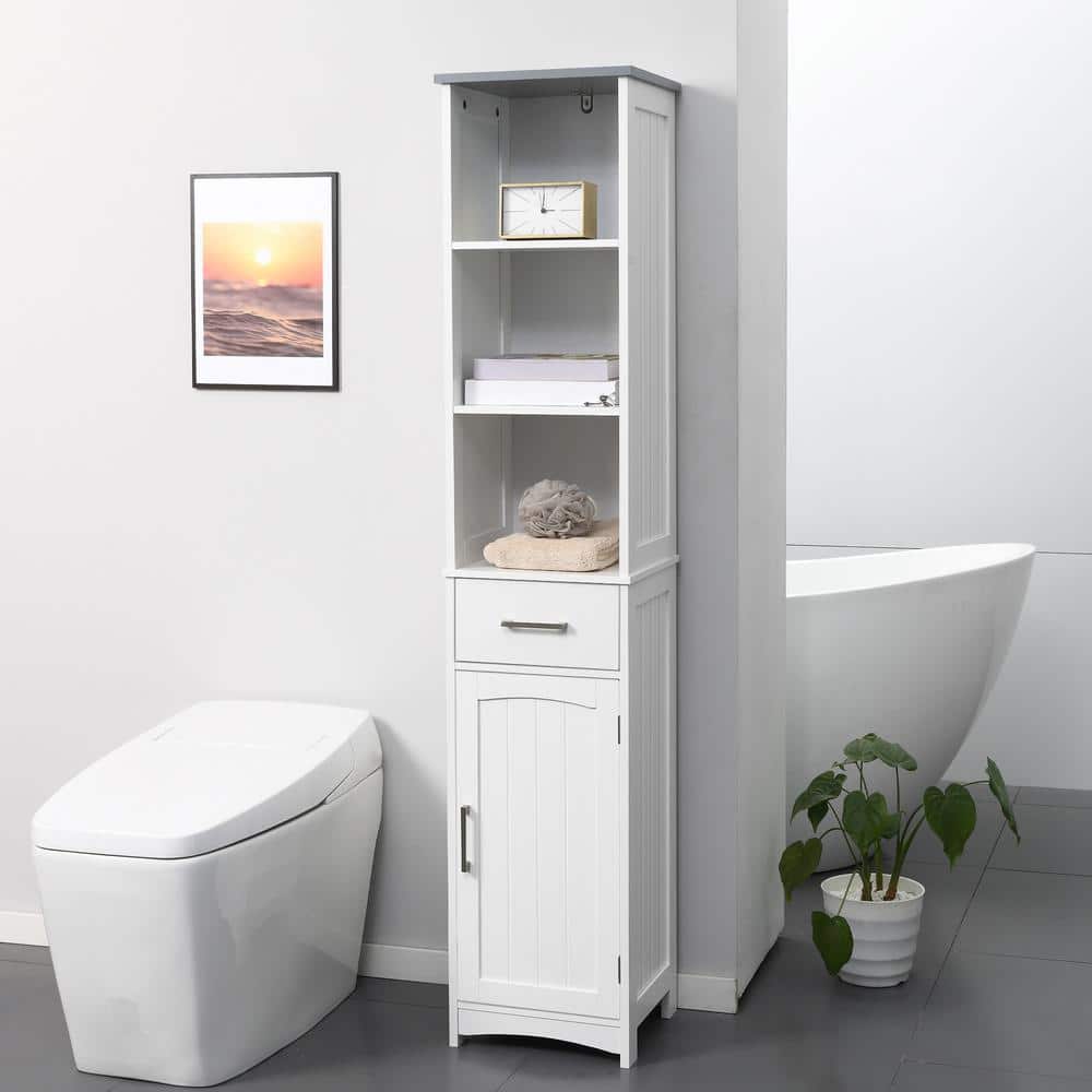 White Tall Freestanding Cabinet with Adjustable Shelving