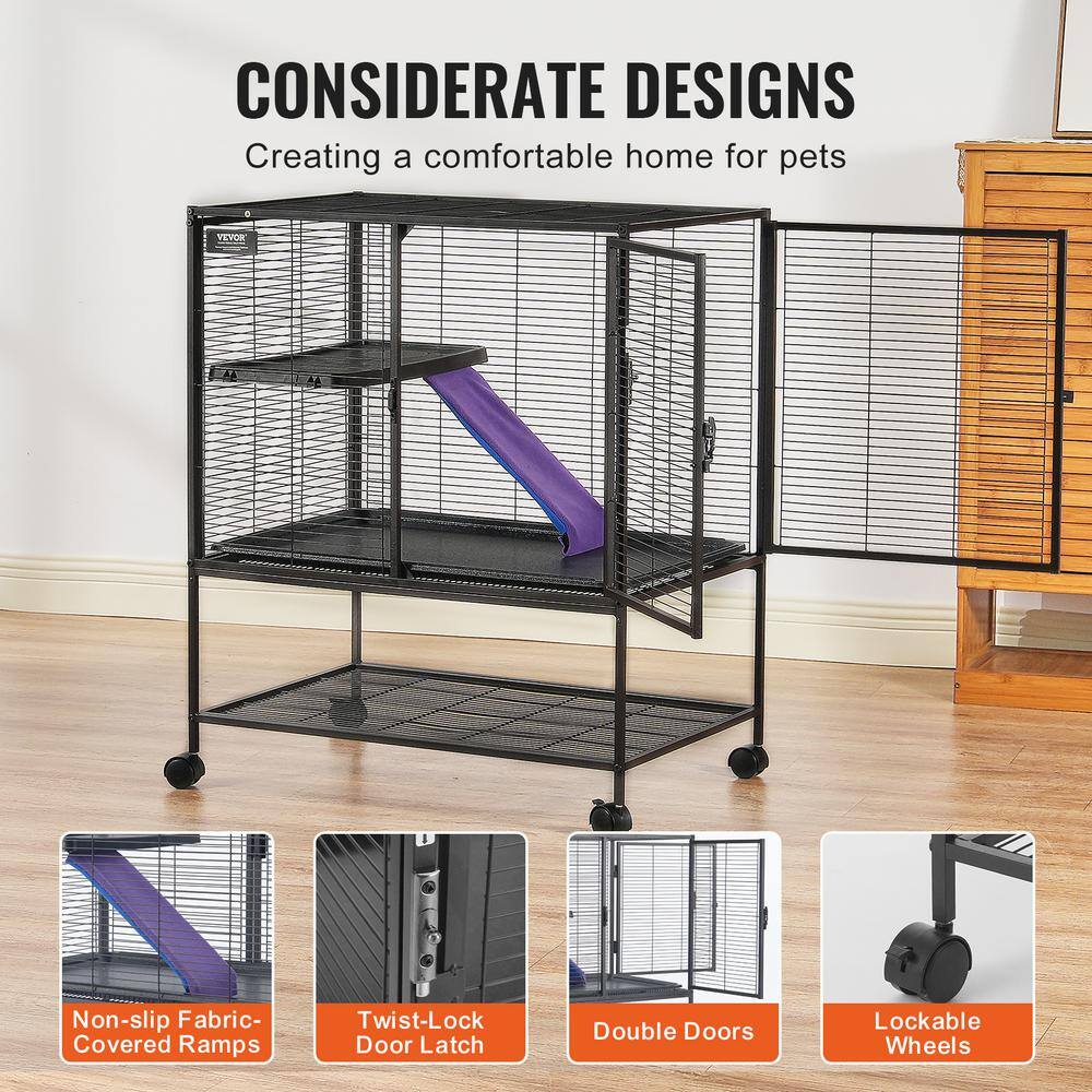 VEVOR 36-Inch Black Metal 2-Tier Rolling Small Animal Cage