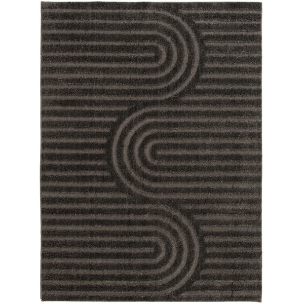 Oathil Dark Iron Gray 5 ft. x 7 ft. Geometric Area Rug