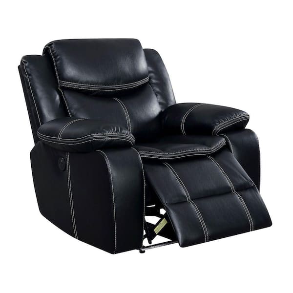 Benjara Black Leatherette Power Recliner with Cup Holders and Storage