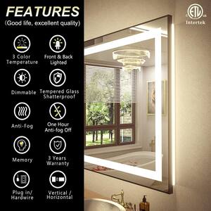 77 in. W x 36 in. H Rectangular Framed Front and Back LED Lighted Anti-Fog Wall Bathroom Vanity Mirror in Tempered Glass