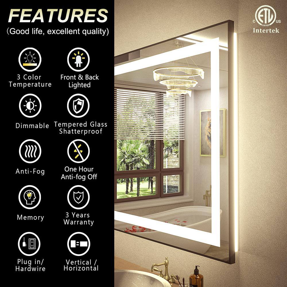 Oversized Black Aluminum LED Lighted Vanity Mirror