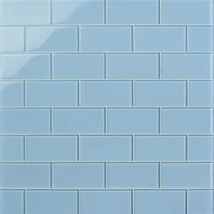 Contempo Blue Gray 6 in. x 3 in. x 8mm Polished Glass Floor and Wall Subway Tile (32-Piece/4 sq. ft./Case)