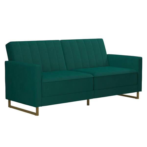 Novogratz Skylar Green Velvet Modern Coil Futon/Sofa Bed