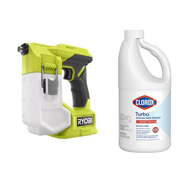 RYOBI ONE+ 18V Cordless Handheld Sprayer (Tool Only) with Clorox Turbo 64 oz. Disinfectant Cleaner