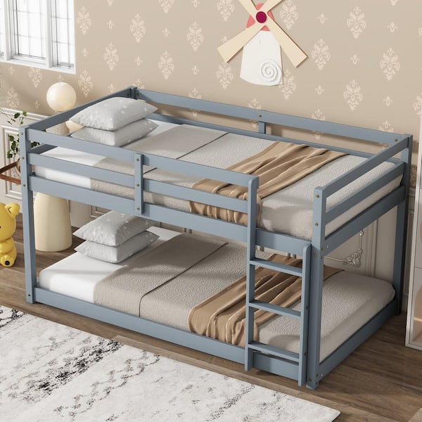 Harper & Bright Designs Gray Twin Size Wood Loft Bed with Ladder, No Slats for Bottom Beds