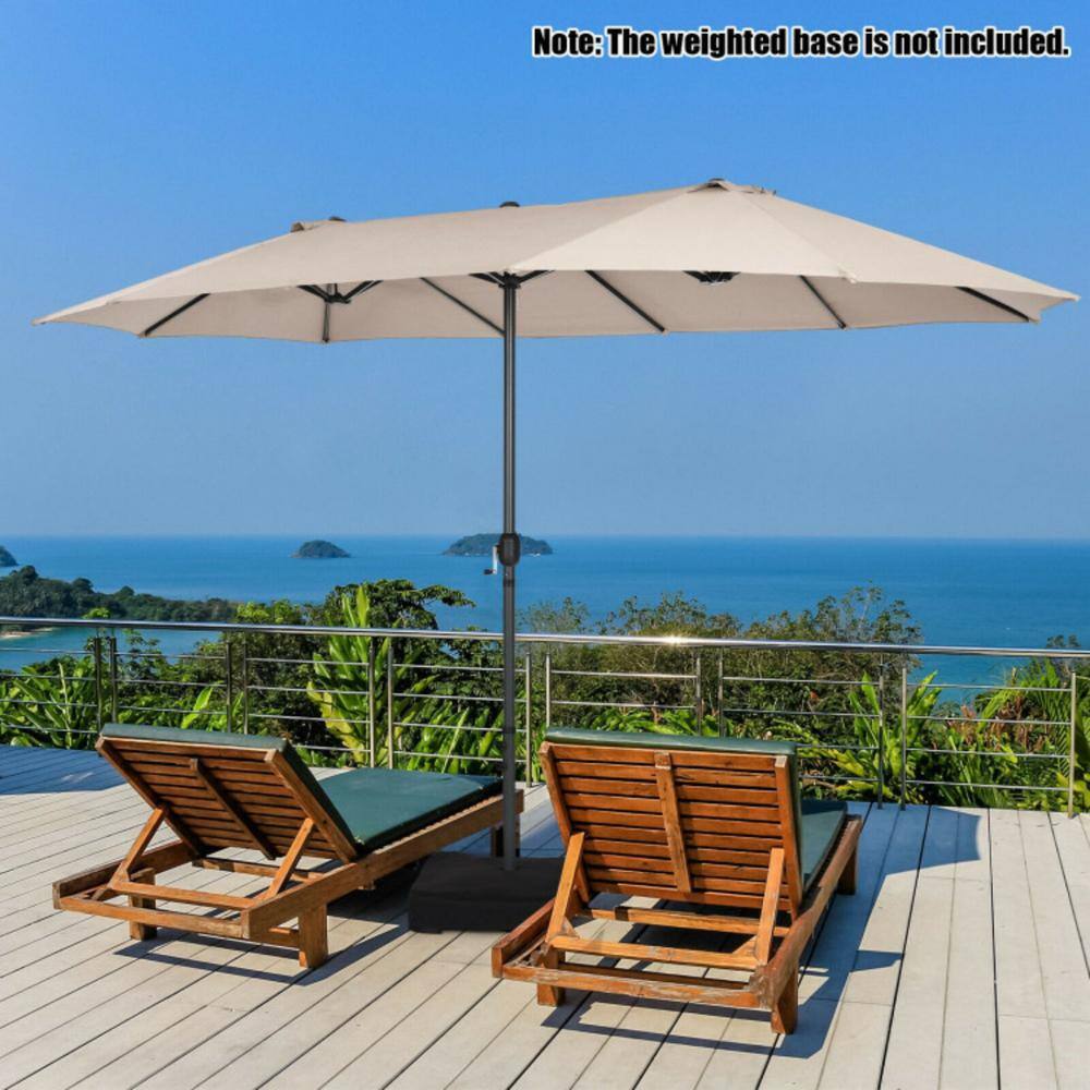 Beige 15FT Double-Sided Patio Umbrella with Metal Pole