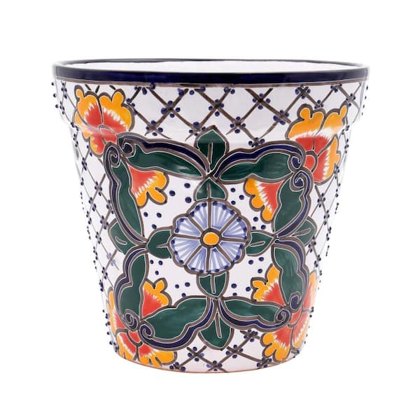 Talavera 10 in. White Ceramic Vase Planter