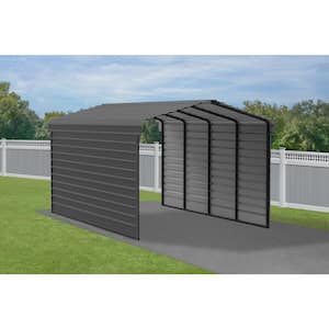 12 ft. W x 20 ft. D x 9 ft. H Charcoal Galvanized Steel Carport with 2-sided Enclosure