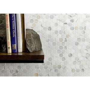 Calacatta Penny Round 11.25 in. x 12 in. 10mm Polished Marble Floor and Wall Mosaic Tile (0.94 sq.ft.)