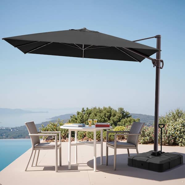 Pellebant 11.5 ft. x 9 ft. Rectangular Aluminum 360° Rotation Cantilever Tilt Patio Umbrella in Black with 300 lbs. Wheeled Base