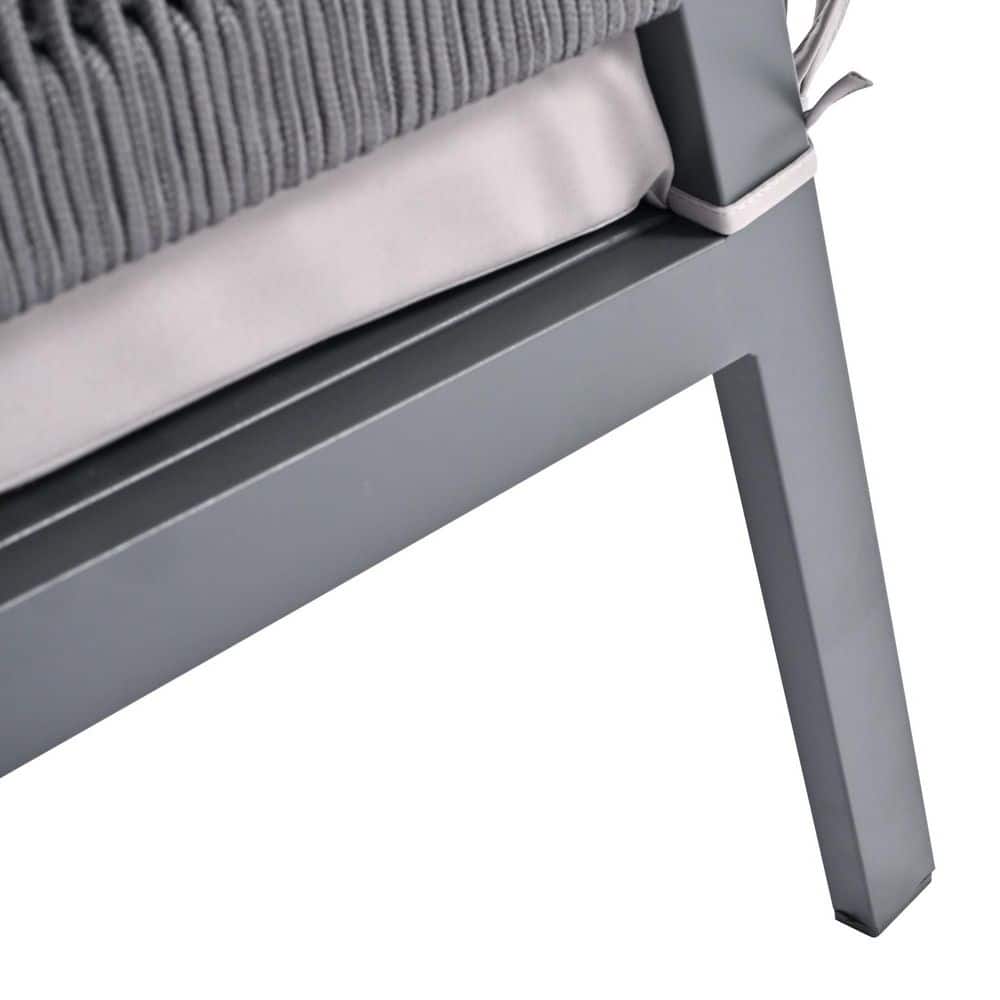 Gray Steel Rope 4-Piece Outdoor Patio Conversation Set with Cushions