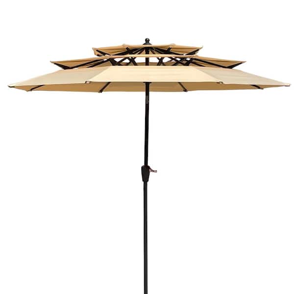 Boosicavelly 9 ft. x 9 ft. Outdoor Patio Tan 3-Tiers Umbrella with Crank and Tilt and Wind Vents
