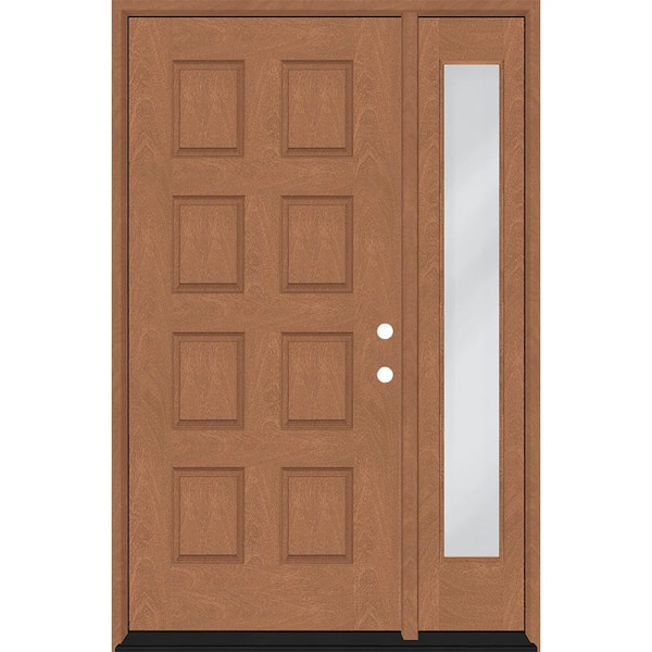 Steves & Sons Regency 57 in. x 96 in. 8-Panel LHIS AutumnWheat Stain Mahogany Fiberglass Prehung Front Door with 12 in. Sidelite