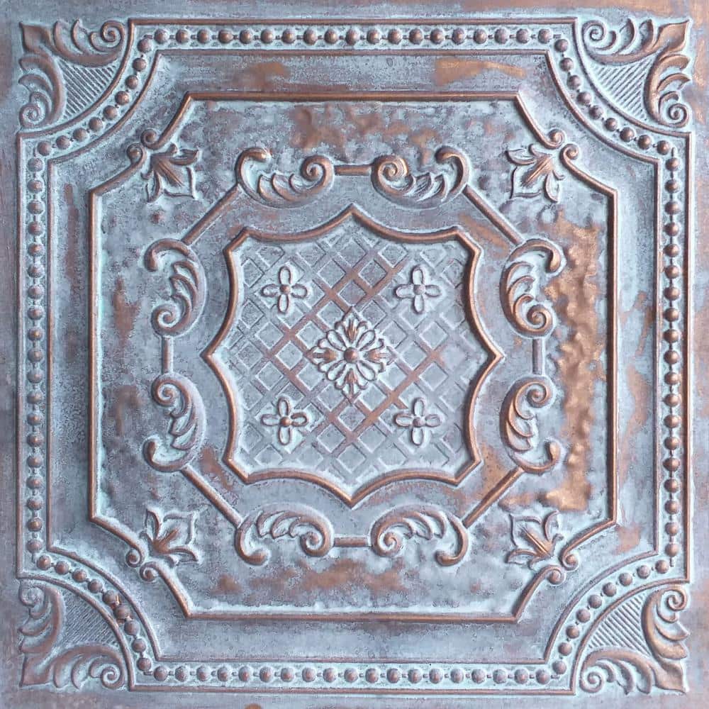 From Plain To Beautiful In Hours Elizabethan Shield Weathered Copper ft.  x ft. PVC Glue Up or Lay In Ceiling Tile (100 sq. ft./case)  DCT04whc-24x24-25 The Home Depot