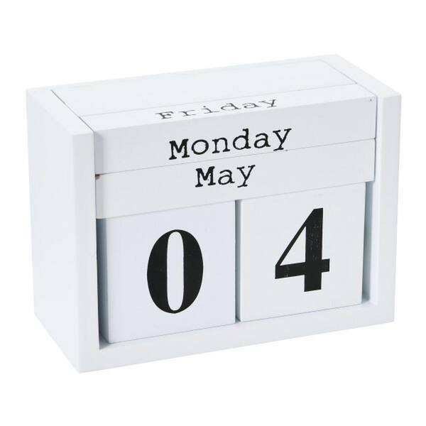 3R studios Wooden Perpetual Desk Block Calendar with Day and Month, White EC0849 - The Home Depot