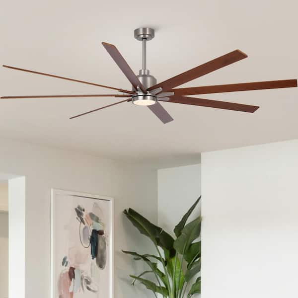 Coastal 84 in. Indoor Brushed Nickel Large Windmill Ceiling Fan with Light, Walnut Wood Blades and Remote Control