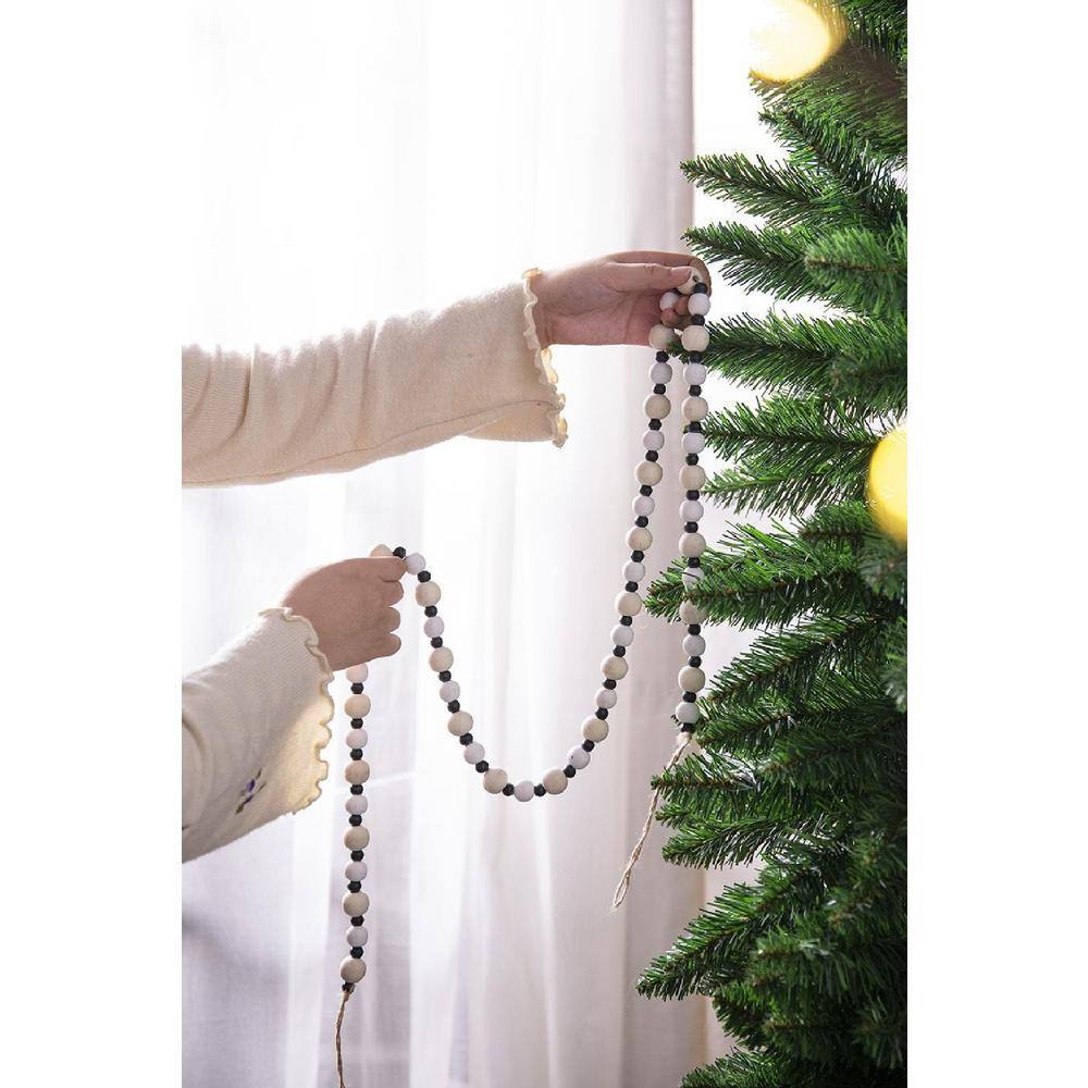 56" Black and White Wood Bead Garland Set