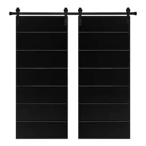 Modern LINE Designed 48 in. x 84 in. MDF Panel Black Painted Double Sliding Barn Door with Hardware Kit
