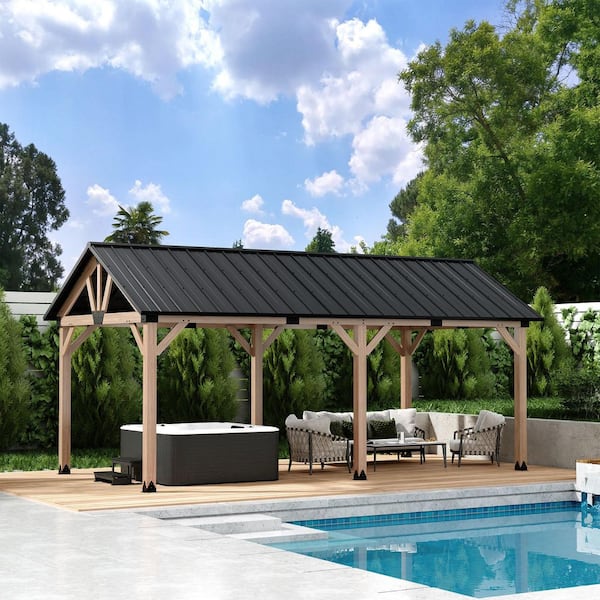 12 ft. x 20 ft. Outdoor Cedar Wood Gazebo with Steel Roof, Wind and Snow Resistant Backyard Shelter for All-Season Use
