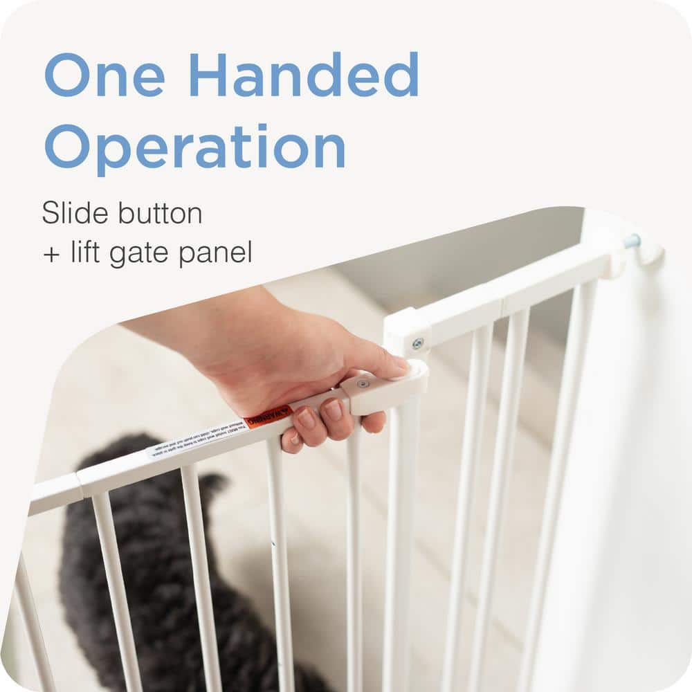Extra Wide White Metal Baby Gate with Pet Door