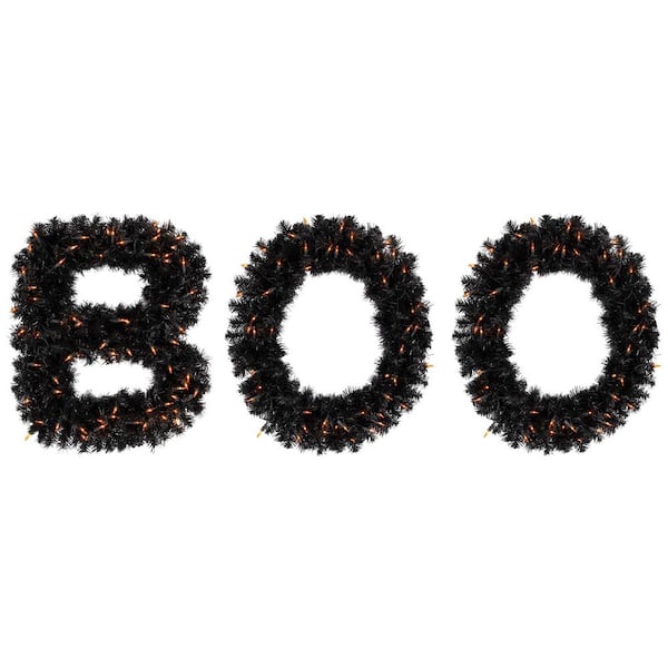 18 in. Lighted Letter BOO Outdoor Halloween Yard Stake Sign-Orange Lights