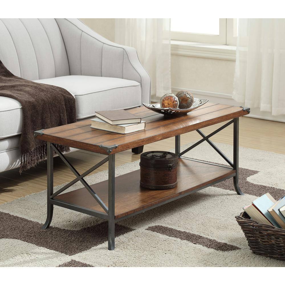 Brookline 42'' Dark Walnut Coffee Table with Metal Accents and Shelf